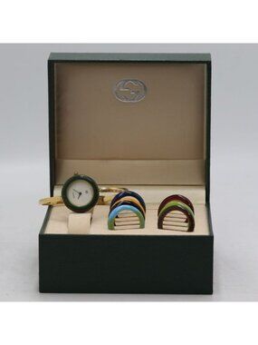 Gucci Change Bezel 11 12 Quartz Bangle Watch White Dial